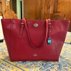 NWT Red leather Coach tote